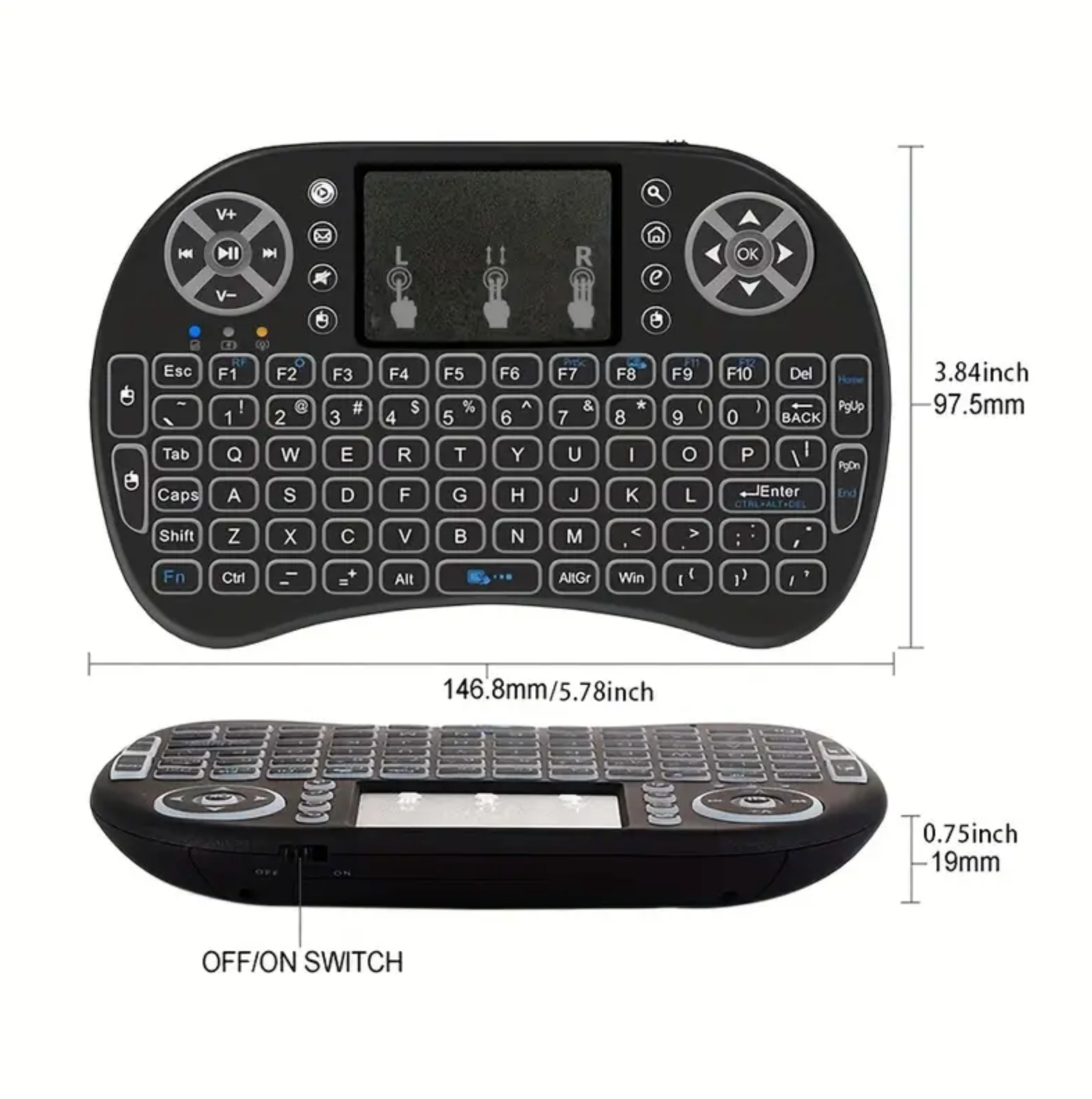 Wireless Keyboard with Backlit Touchpad